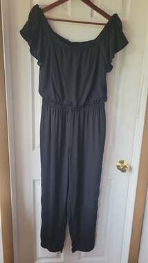 Express Women's Off-the-Shoulder Ruffle Sleeve Black Jumpsuit